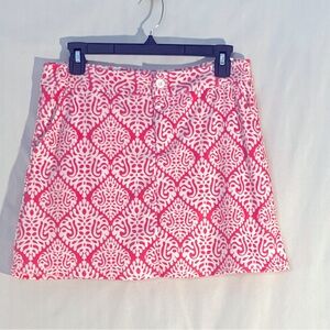 Top It Off Skort Pink & White Print Front Hand Pockets Faux Back Pockets S 👍
